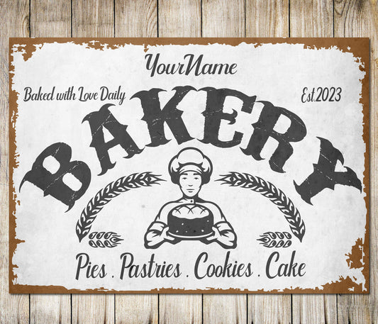 Personalised Bakery Sign Pastries Cakes Cookies Pies Metal Cake Custom Plaque Decorator Gift Home Kitchen Family