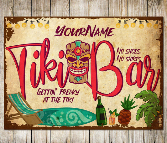PERSONALISED Home Tiki Bar Drinks Food Friends Good Friends Good Times Customised Wall Decor Metal Plaque 0039