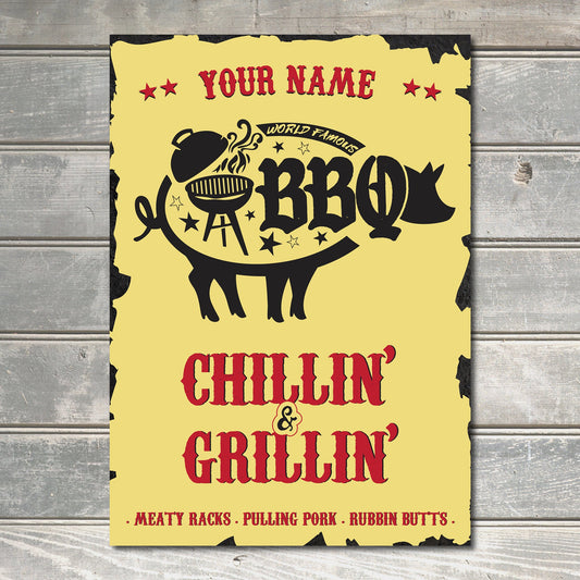 PERSONALISED Backyard BBQ Bar and Grill Outdoor Grilling Sign Friends Family Custom Decor Metal Plaque 0105-B
