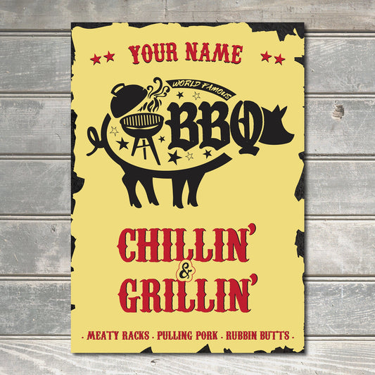 PERSONALISED Backyard BBQ Bar and Grill Outdoor Grilling Sign Friends Family Custom Decor Metal Plaque 0105