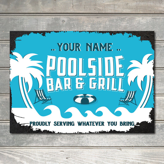 PERSONALISED Poolside BBQ Bar and Grill Outdoor Grilling Sign Friends Family Custom Decor Metal Plaque 0210