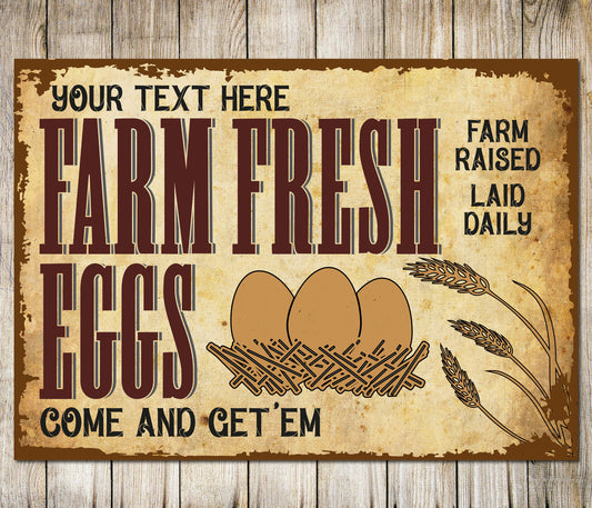 PERSONALISED Chicken Eggs Fresh Free Range Custom Farm Sign Wall Door Decor Metal Plaque 0032-B