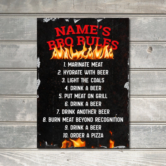 PERSONALISED Funny BBQ Rules Rusted Style Sign Custom Grill Metal Plaque Tin Christmas Gift 0151