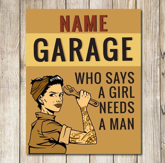 PERSONALISED Girls Garage Sign Custom Gift For Mom Decor Metal Plaque 0181