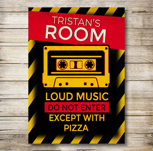 PERSONALISED Loud Music door sign bedroom Student teenager room den Metal Plaque 0217