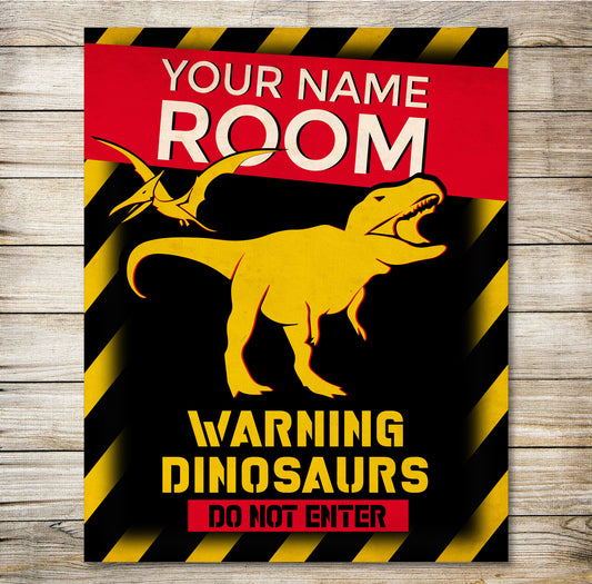 PERSONALISED Dinosaur Door Sign Velociraptor Play Bedroom Teenager Metal Plaque 0219