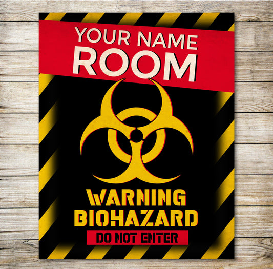 PERSONALISED Spoof Biohazard Door Sign Student Teenager Room Den Metal Plaque 0220
