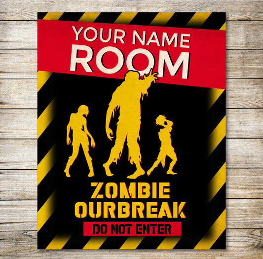 PERSONALISED Zombie Door Sign Bedroom for Teenager's Room Den Crib Metal Plaque 0221