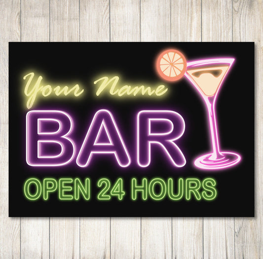 PERSONALISED Neon Effect Style Metal Bar Sign Pub Farmhouse Home Gift Plaque 0223