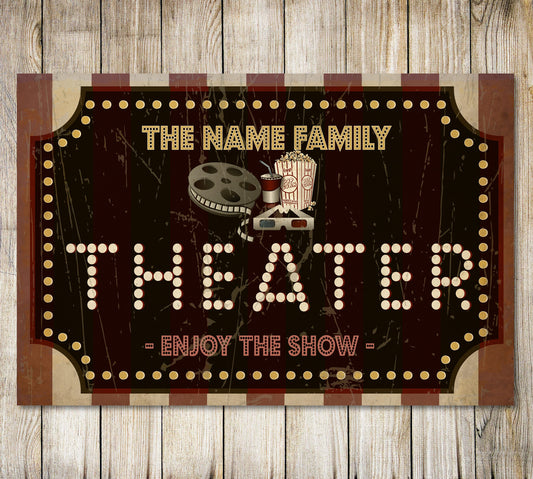 PERSONALISED Theater Sign Cinema Film Party Movie Night Home Decor Metal Plaque