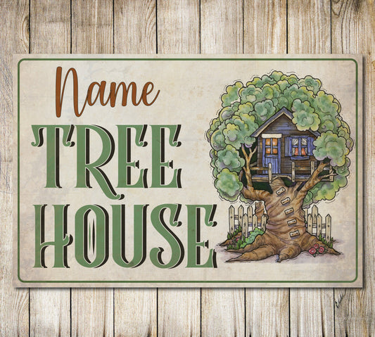 PERSONALISED TREE HOUSE Sign Vintage Style Custom Outdoor Gift Metal Plaque