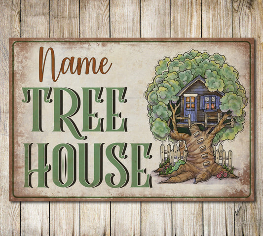PERSONALISED TREE HOUSE Sign Vintage Rusty Style Custom Outdoor Gift Metal Plaque