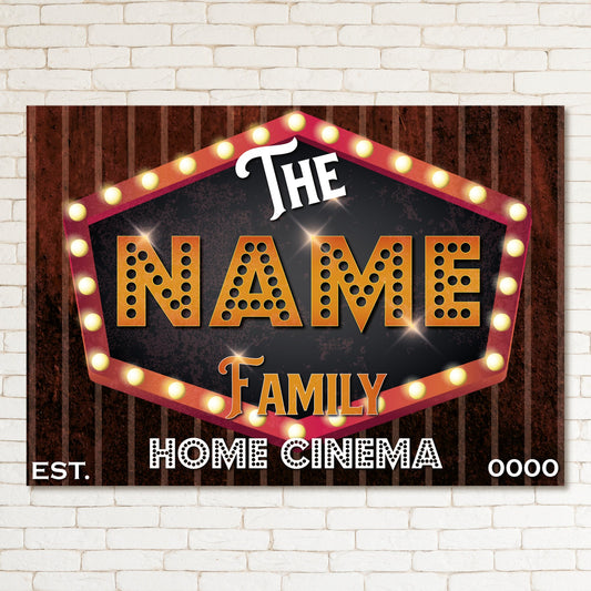 PERSONALISED Home Cinema Sign Movie Room Wall Decor Family Theater Metal Plaque