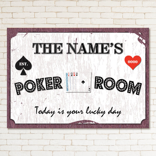 PERSONALISED Poker Room Sign Retro Play Vintage Game Wall Art Decor Metal Plaque