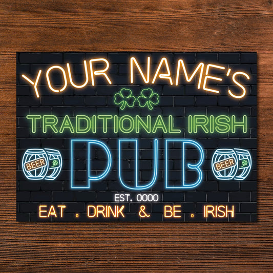 Personalised Irish pub Bar Neon Effect Sign Custom Wall Decor Metal Plaque 0440