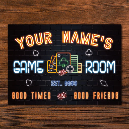 Personalised Poker Casino Neon Effect Sign Games Room Custom Wall Art Decor Metal Plaque 0441