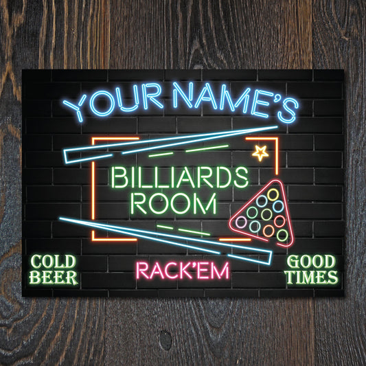 Personalised Billiards Neon Effect Games Room Sign Wall Decor Gift Metal Plaque 0447