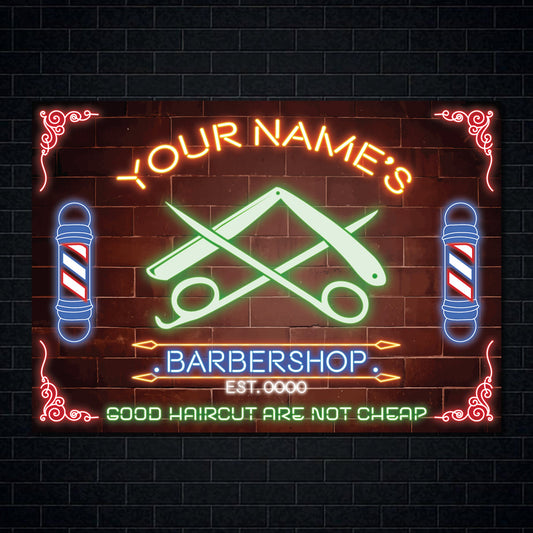 Personalised Barbershop Neon Effect Sign Wall Sign Decor Metal Plaque 0452