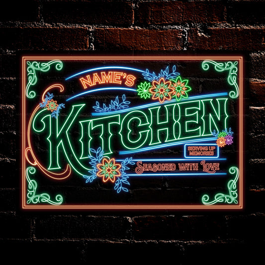 PERSONALISED Kitchen Metal Plaque Classic Family Name Neon Effect Signs Décor 0517