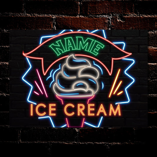 PERSONALISED Ice Cream Parlour Shop Gift Neon Effect Signs Decor Metal Plaque 0522