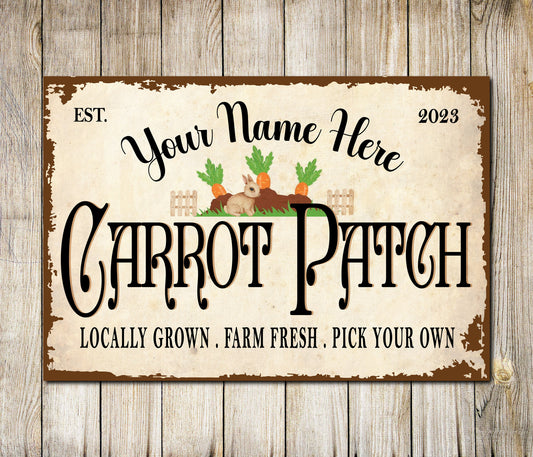 PERSONALISED Carrot Patch Sign Farm Easter Bunny Cottontail Decor Metal Plaque 0626