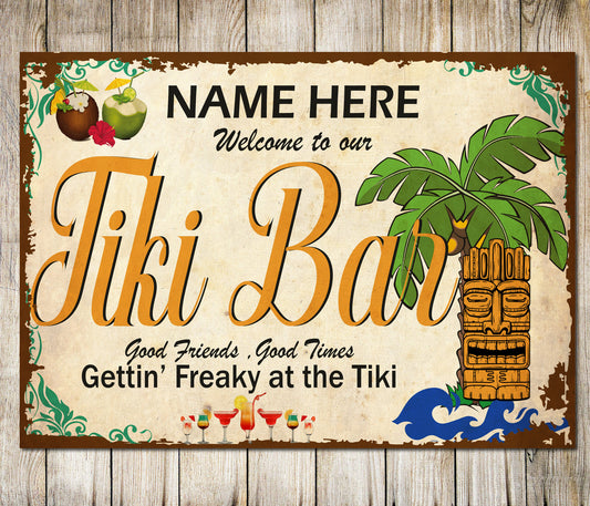 PERSONALISED Tiki Bar Gettin Freaky Customised Sign Wall Decor Metal Plaque 0633