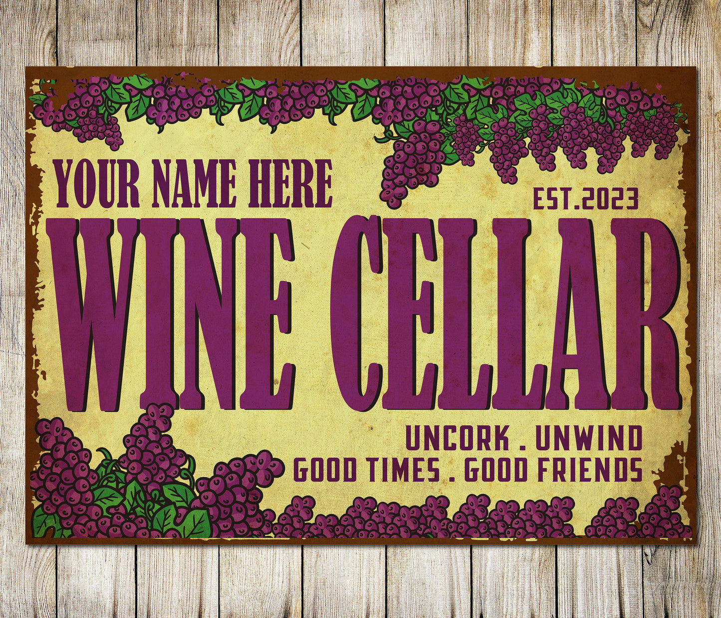 PERSONALISED Wine Cellar Uncork Unwind Customised Wall Sign Decor Metal Plaque 0664