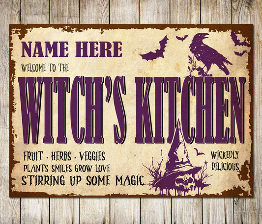 PERSONALISED Witch Kitchen Stirring Up Some Magic Wall Sign Decor Metal Plaque 0668
