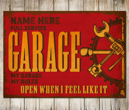 PERSONALISED Auto Mechanic My Garage My Rules Sign Wall Decor Metal Plaque 0671