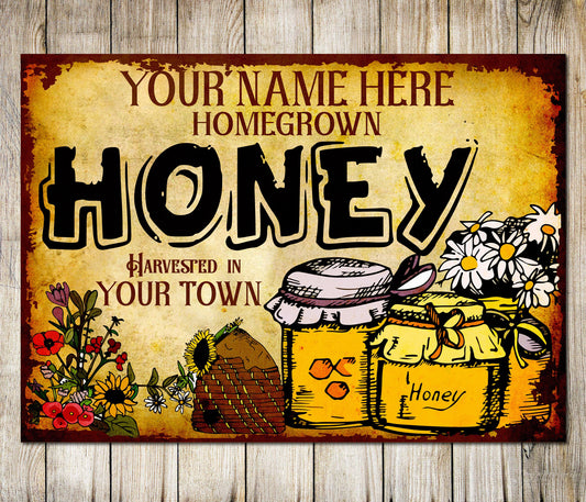 PERSONALISED Bee Homegrown Customized Classic Sign Decor Metal Plaque 0704