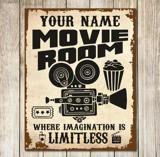PERSONALISED Home Cinema Movie Room Customised Classic Sign Decor Metal Plaque 0720