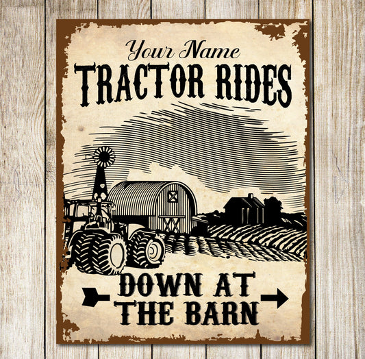 PERSONALISED Tractor Down At The Barn Customized Classic Sign Decor Metal Plaque 0732
