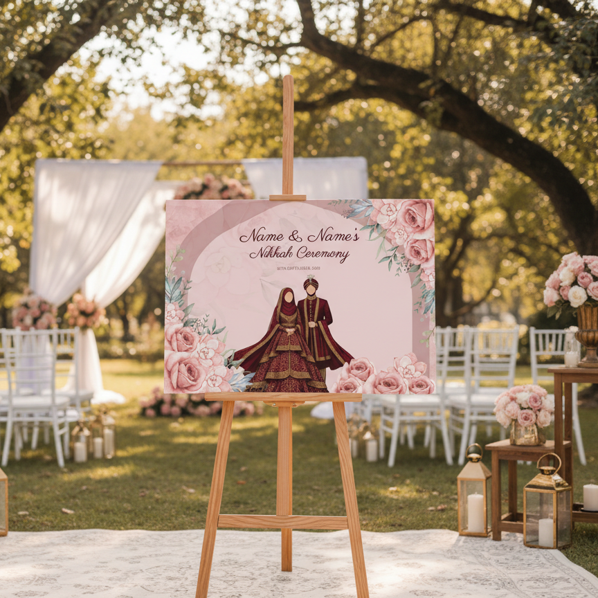 Nikkah Wedding Welcome Sign, Personalised Nikkah, Nikah Sign, Islamic Wedding Sign, Islamic Art, Nikah Welcome, Walima Sign, Floral Islamic
