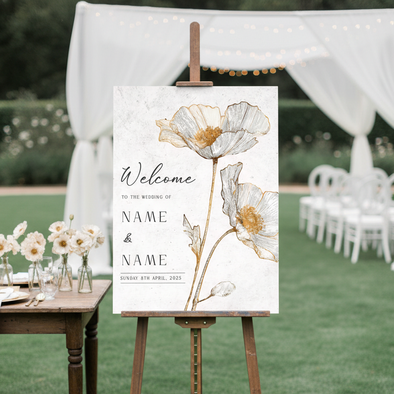 POPPY Welcome Sign, Printed Sign A1, A2, A3, A4, Welcome Sign, Personalised Wedding Welcome Sign