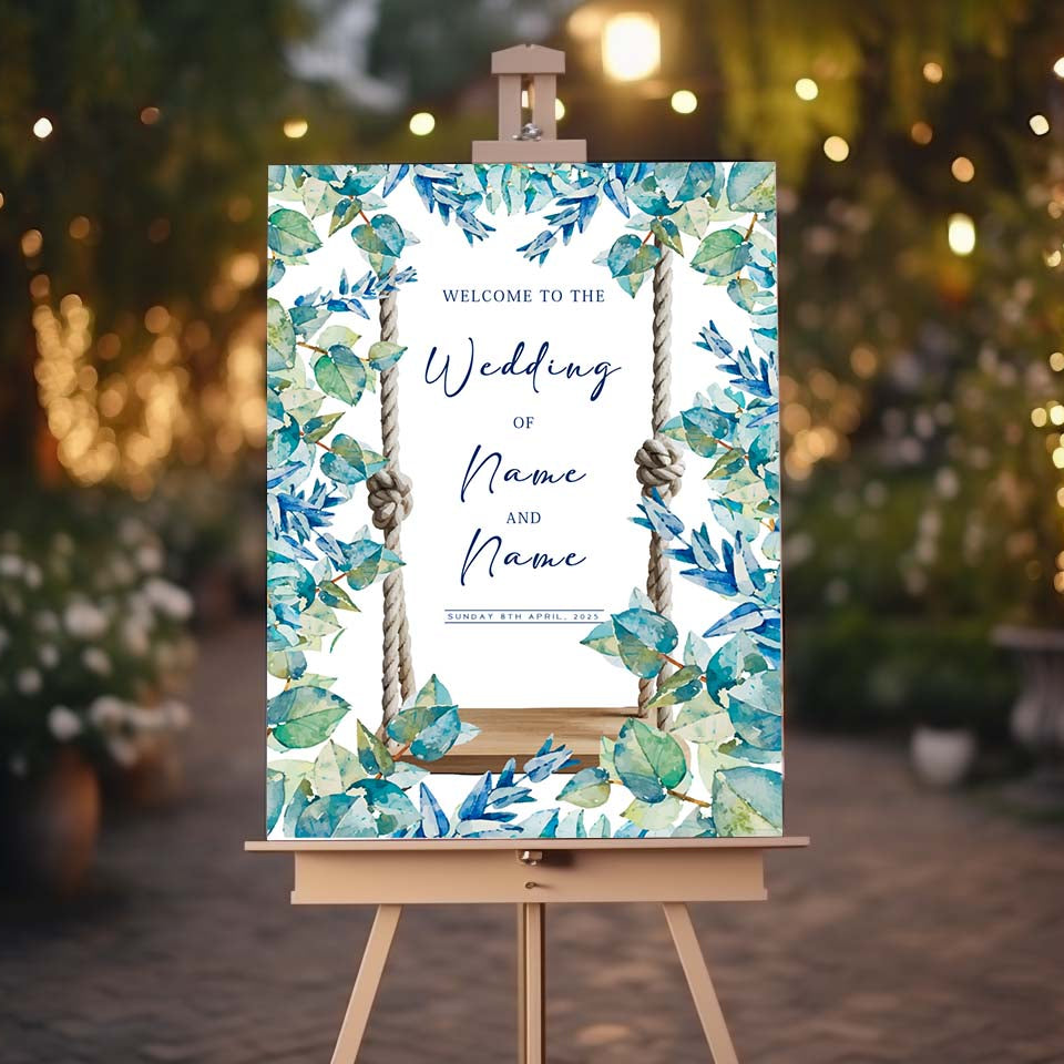 INDIAN FLORAL SWING Welcome Sign, Printed Sign A1 A2 A3 A4, Welcome Sign Order of the Day, Traditional Design, Personalised Wedding Welcome Sign