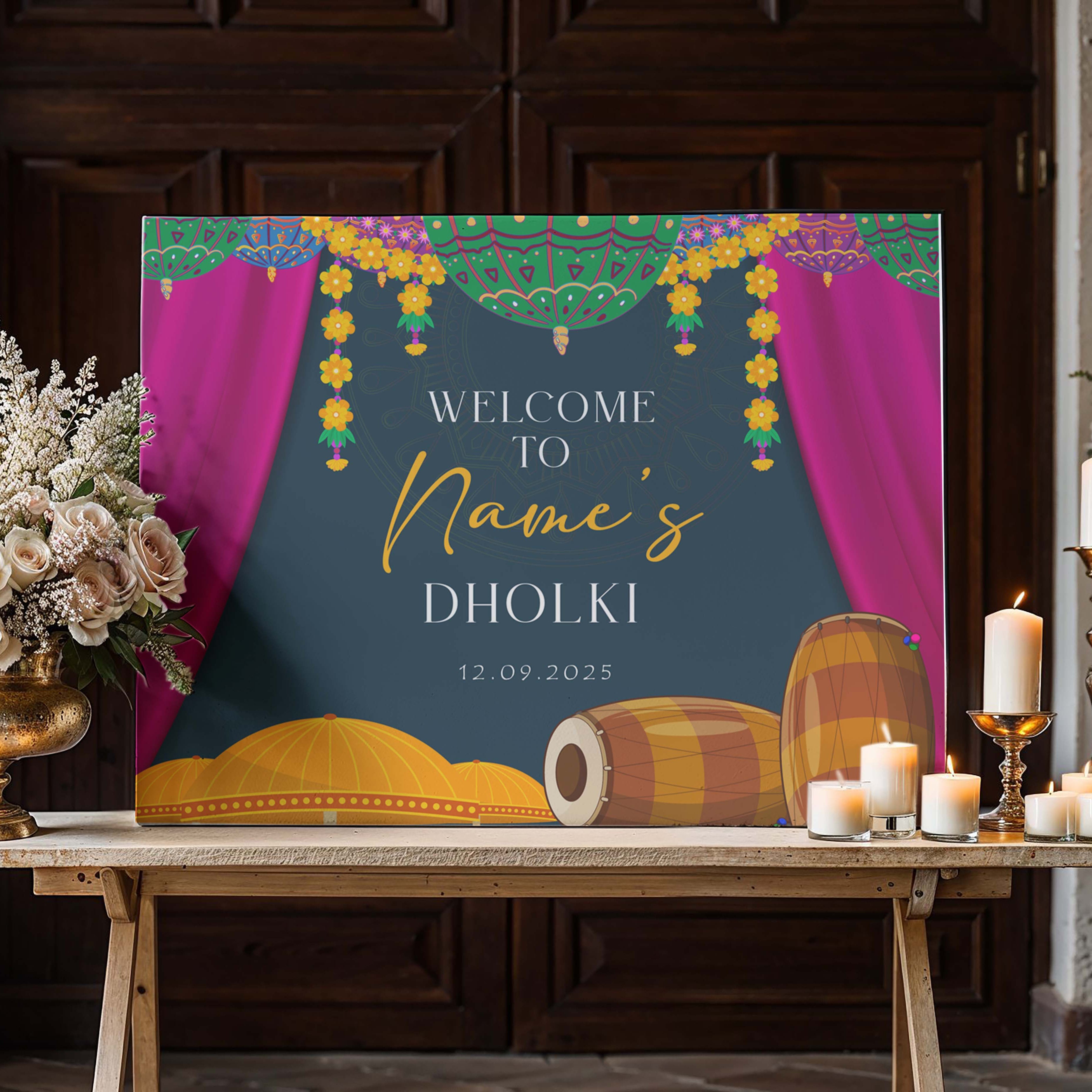 Dholki Welcome Sign, A1, A2, A3 or A4, Pakistani Wedding, Dholak Night, Muslim Dholak Welcome Sign, Punjabi Dholki Sign, Mehndi Welcome Sign