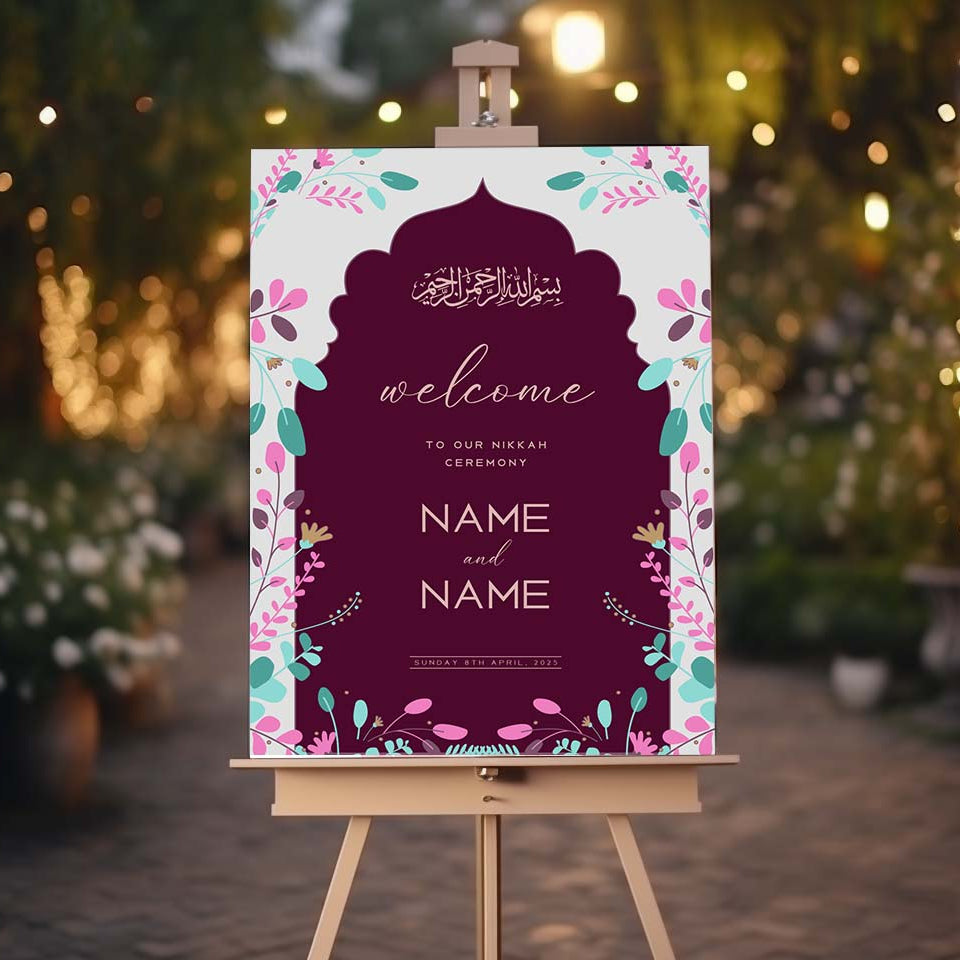 Nikkah Wedding Welcome Sign, Personalised Nikkah, Nikah Sign, Islamic Wedding Sign, Islamic Art, Nikah Welcome, Walima Sign, Floral Islamic