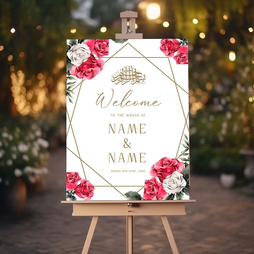 Nikkah Wedding Welcome Sign, Personalised Nikkah, Nikah Sign, Islamic Wedding Sign, Islamic Art, Nikah Welcome, Walima Sign, Floral Islamic