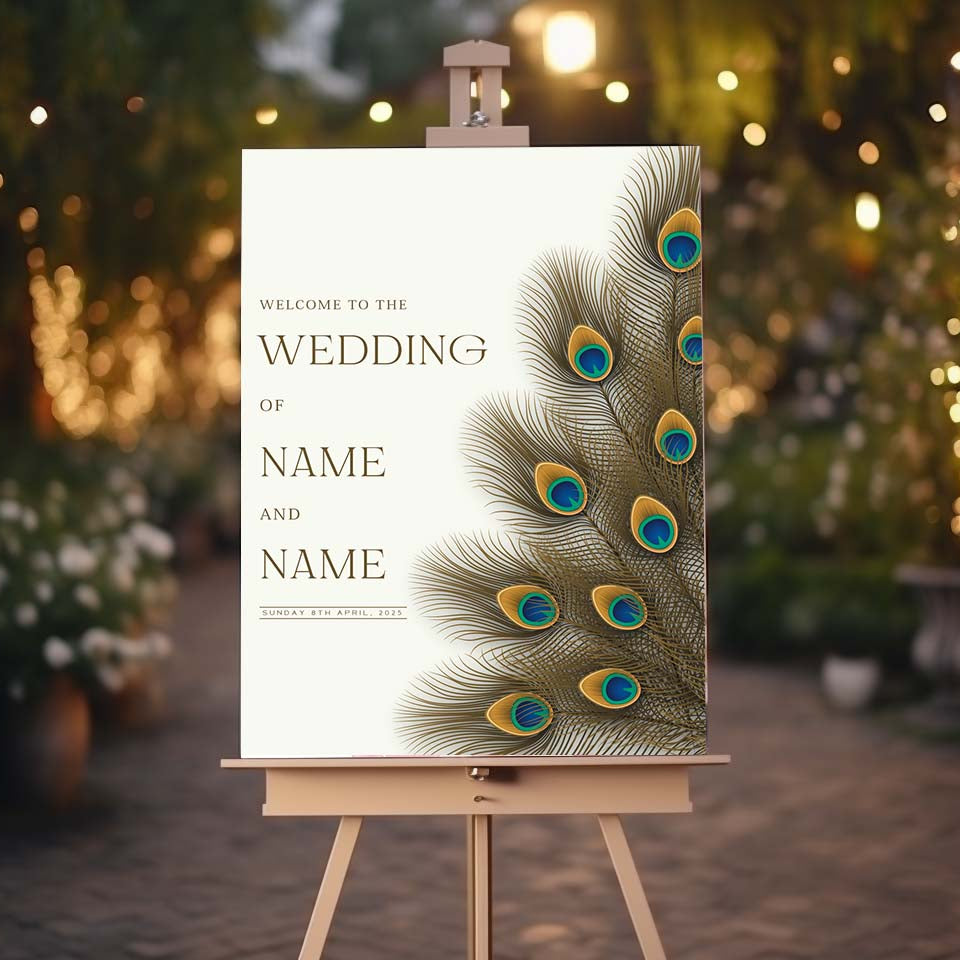 INDIAN PEACOCK Welcome Sign, Printed Sign A1 A2 A3 A4, Welcome Sign Order of the Day, Traditional Design, Personalised Wedding Welcome Sign