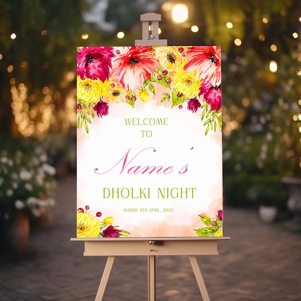 Dholki Welcome Sign, A1, A2, A3 or A4, Pakistani Wedding, Dholak Night, Muslim Dholak Welcome Sign, Punjabi Dholki Sign, Mehndi Welcome Sign