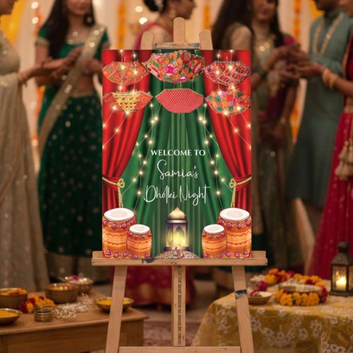 Dholki Welcome Sign, A1, A2, A3 or A4, Pakistani Wedding, Dholak Night, Muslim Dholak Welcome Sign, Punjabi Dholki Sign, Mehndi Welcome Sign
