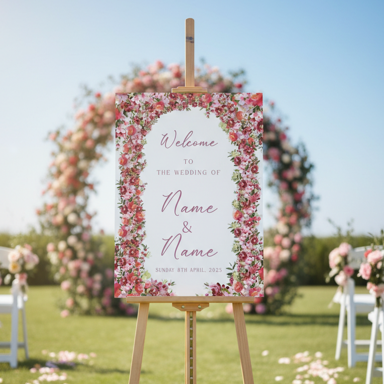 FLORAL ARCH Welcome Sign, Printed Sign A1, A2, A3, A4, Welcome Sign, Personalised Wedding Welcome Sign
