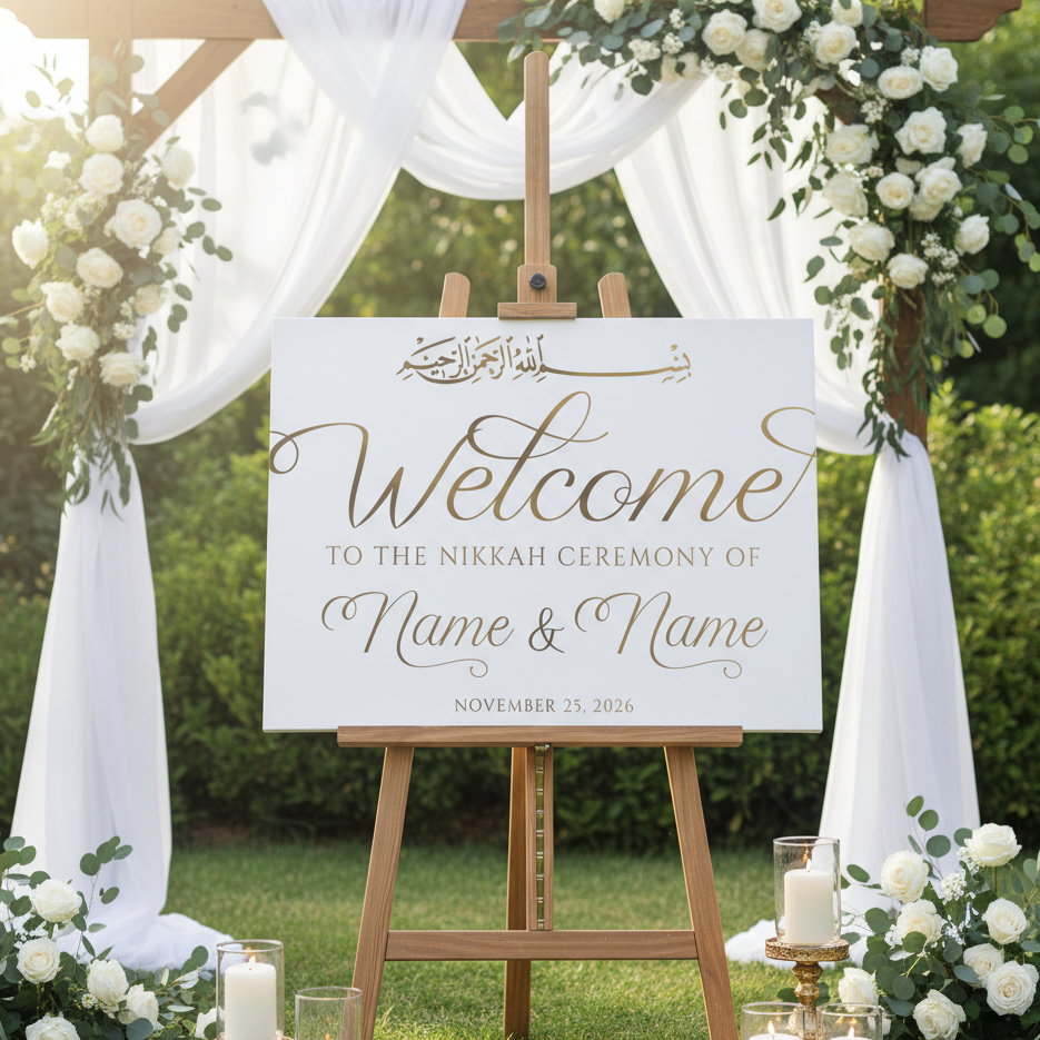 Nikkah Wedding Welcome Sign, Personalised Nikkah, Nikah Sign, Islamic Wedding Sign, Islamic Art, Nikah Welcome, Walima Sign, Muslim Wedding Decor