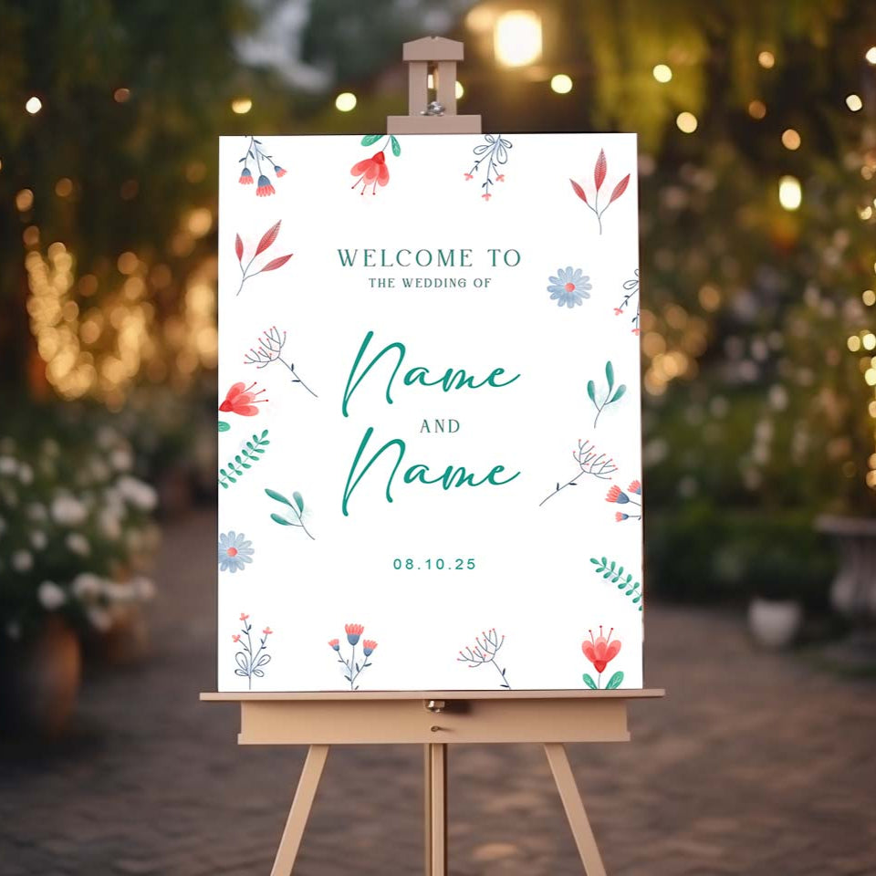 FALLING FLOWERS Welcome Sign, Printed Sign A1, A2, A3, A4, Welcome Sign, Personalised Wedding Welcome Sign