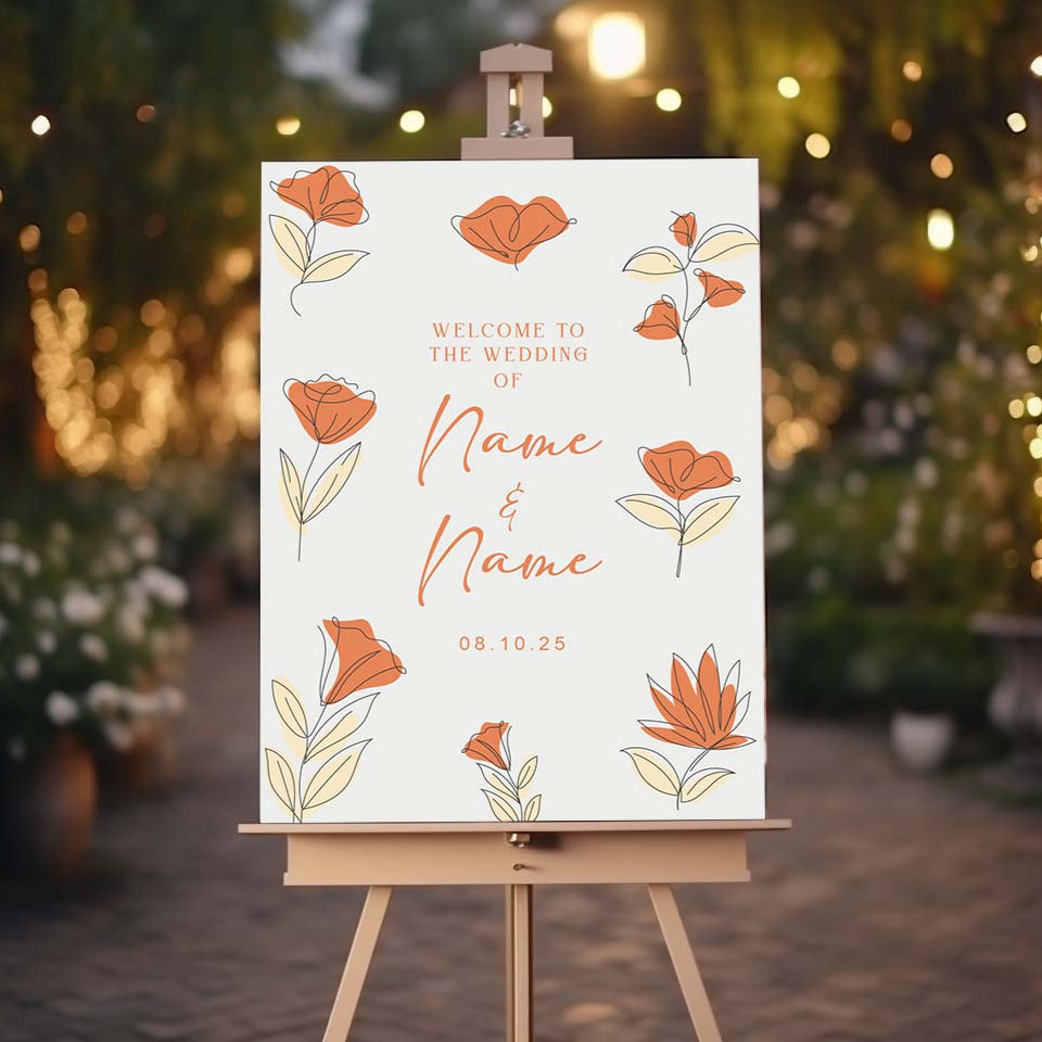 FALLING FLOWERS Welcome Sign, Printed Sign A1, A2, A3, A4, Welcome Sign, Personalised Wedding Welcome Sign
