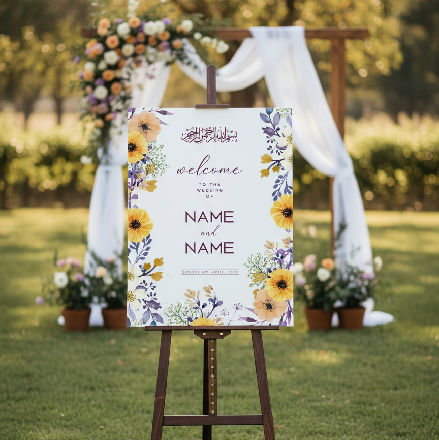 Nikkah Wedding Welcome Sign, Personalised Nikkah, Nikah Sign, Islamic Wedding Sign, Islamic Art, Nikah Welcome, Walima Sign, Floral Islamic