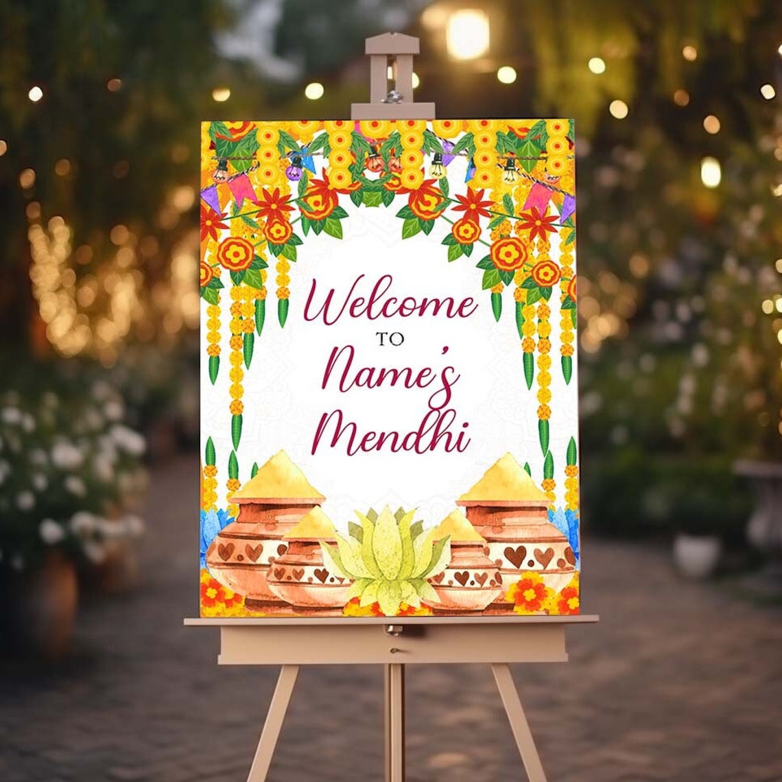 MEHNDI Welcome Signs, Desi Decor Mehndi Sign Bollywood Decor Sign Haldi Sign Mehendi Board