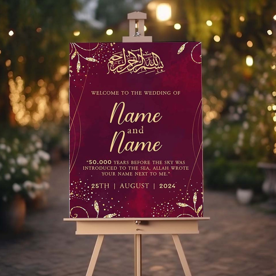 Nikkah Wedding Welcome Sign, Personalised Nikkah, Nikah Sign, Islamic ...