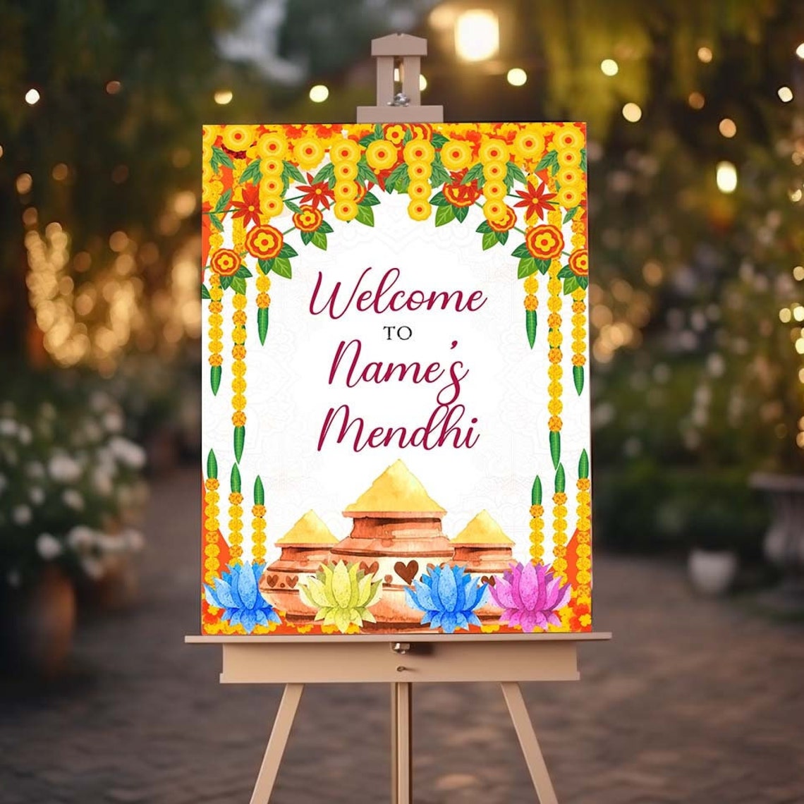 MEHNDI Welcome Signs, Desi Decor Mehndi Sign, Bollywood Decor Sign, Haldi Sign, Mehendi Board