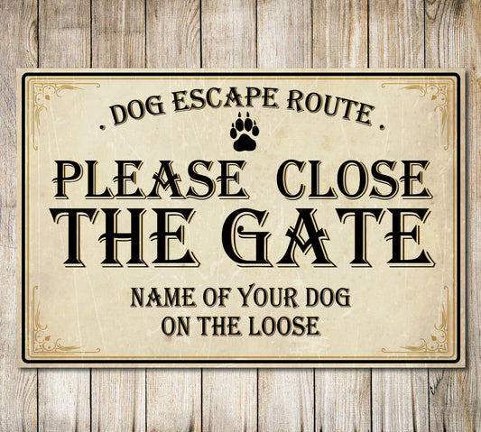 PERSONALISED Please Close the Gate Sign Dog Warning Metal Wall Door Decor Garden Plaque